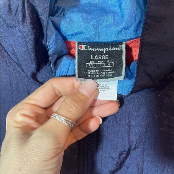 CHAMPIONS Mens Large Vintage Y2K Color Block  Windbreaker Sporty Athletic - Picture 11 of 16